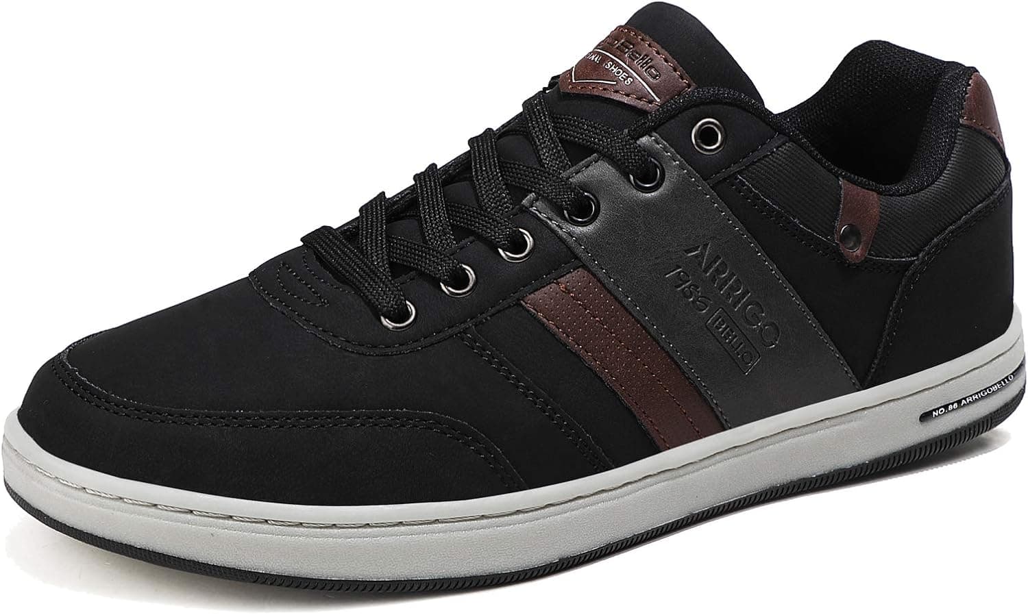 AX BOXING Mens Fashion Sneakers Low Top Casual Shoes Leather Breathable Walking Shoes(AA Black, Numeric_8)