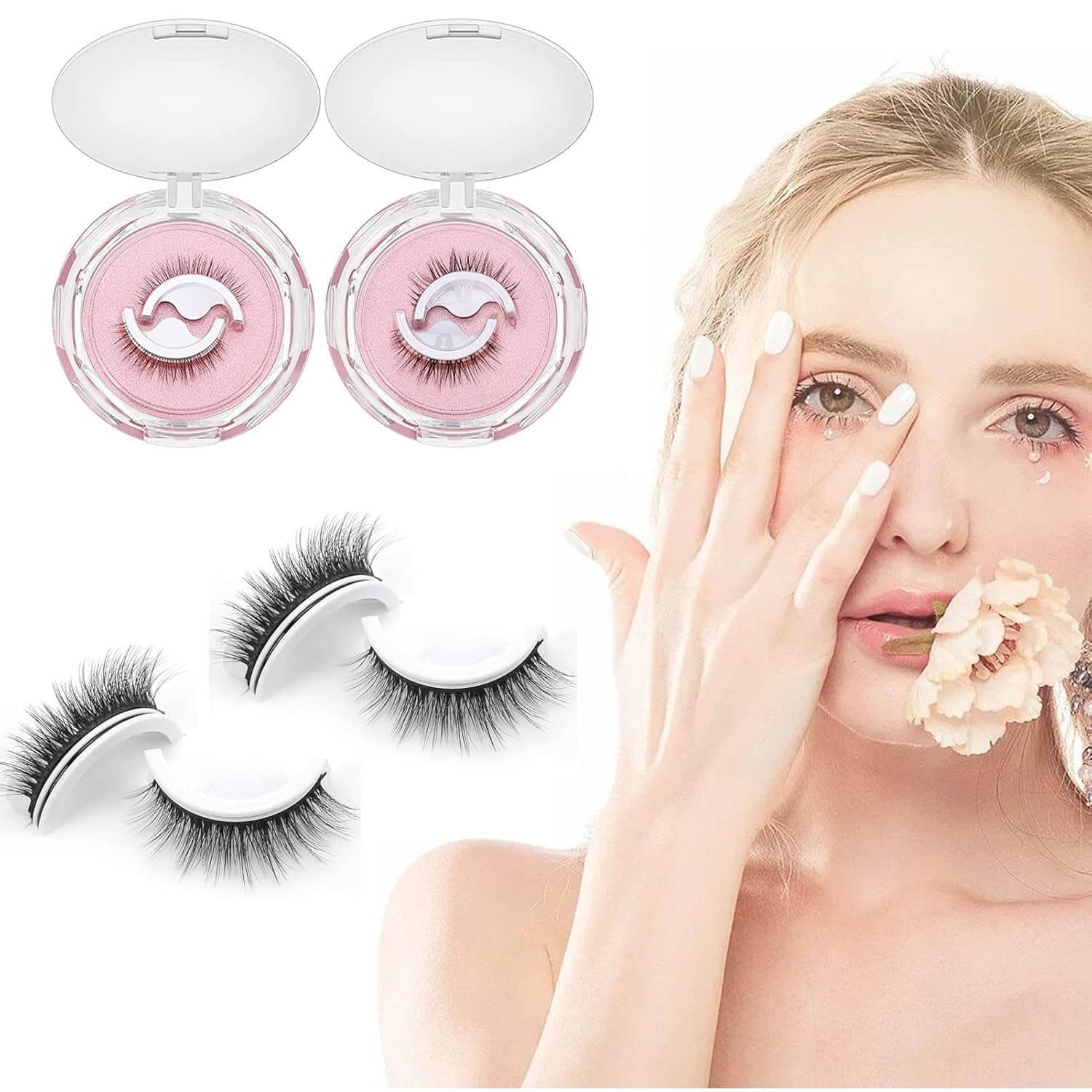 BRTUVO 2 Pairs Self-Adhesive Eyelashes, Waterproof Reusable Eye Lashes Soft Reusable Lashes No Glue Natural Look False Eyelashes for Women Natural Look (3DF009 Thick)