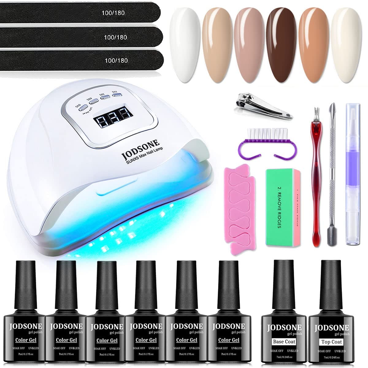 JODSONE 6 Colors Gel Nail Polish Kit with UV Light Soak Off Gel Polish Set with Base &Top Coat Gel Nail Kit Manicure Collection