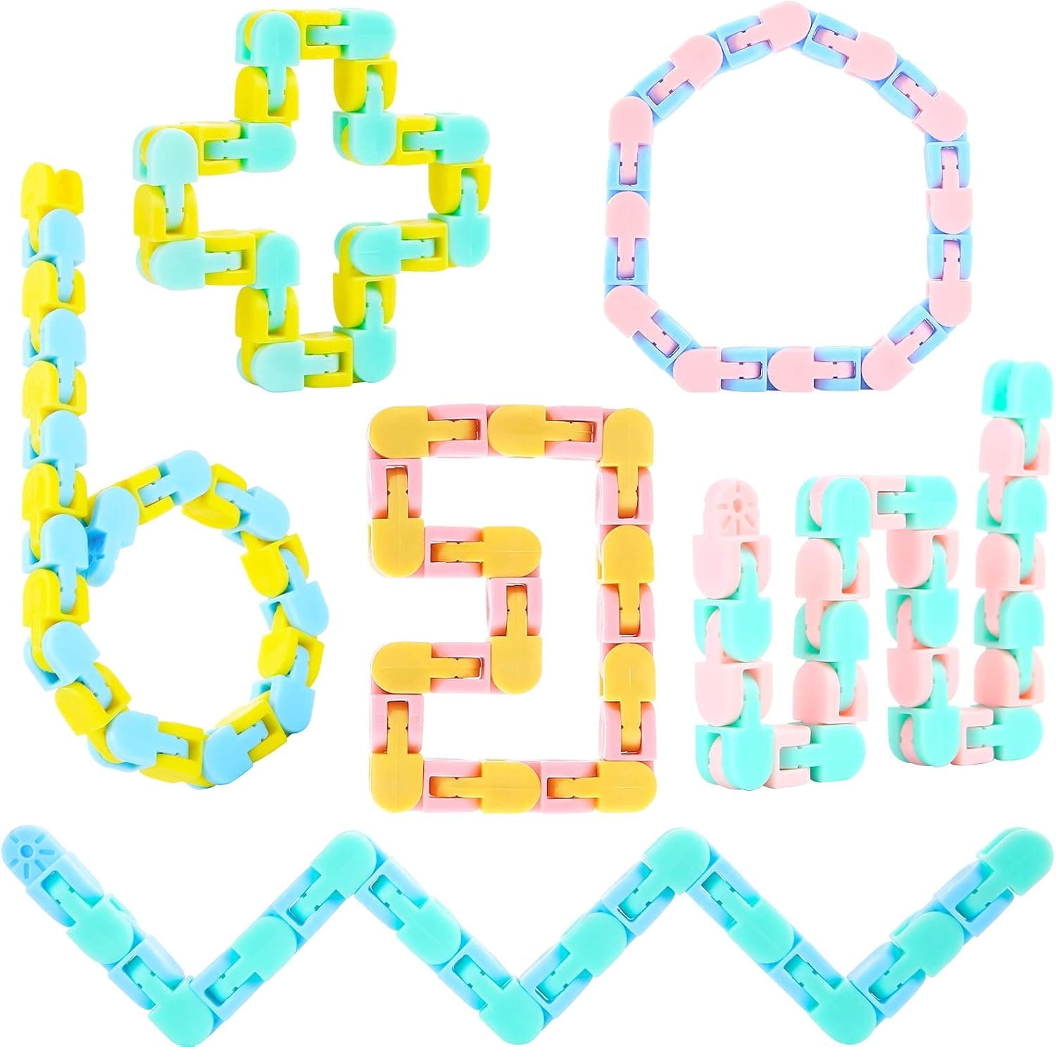 6 Pack Wacky Tracks Fidget Toys Easter Basket Stuffers for Kids 24 Links Snap Click Sensory Fidget Snake Toys for Kids Adult Stress Relief Party Gifts Fillers Macarons Colors