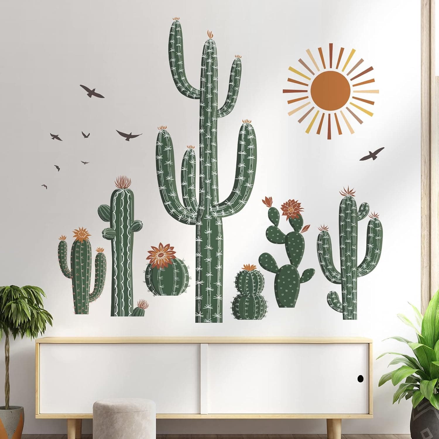 wondever Boho Cactus Wall Stickers Tropical Green Plants Peel and Stick Wall Art Decals for Living Room Bedroom Dining Room