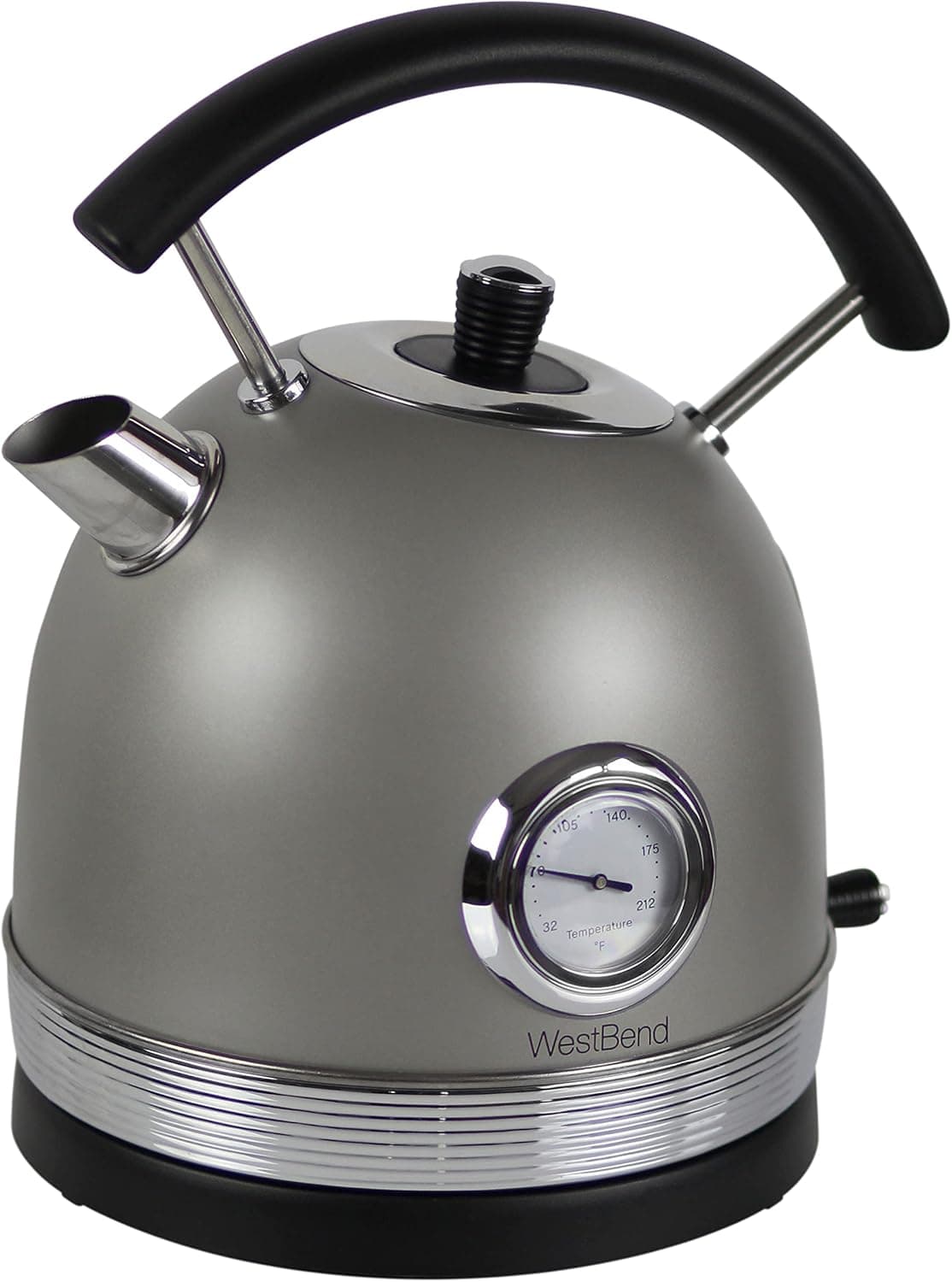 West Bend Electric Kettle Retro-Styled Stainless Steel 1500 Watts with Auto-Shutoff & Boil-Dry Protection, 1.7-Liter, Gray