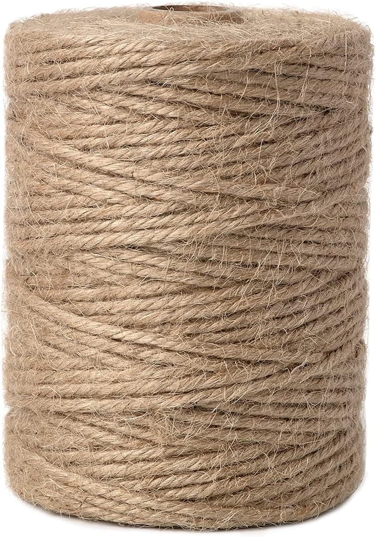 Natural Jute Twine 5mm 100 Feet Crafting Twine String for Crafts Gift, Craft Projects, Wrapping, Bundling, Packing, Gardening and More, Jute Rope to Use Around The House and Garden