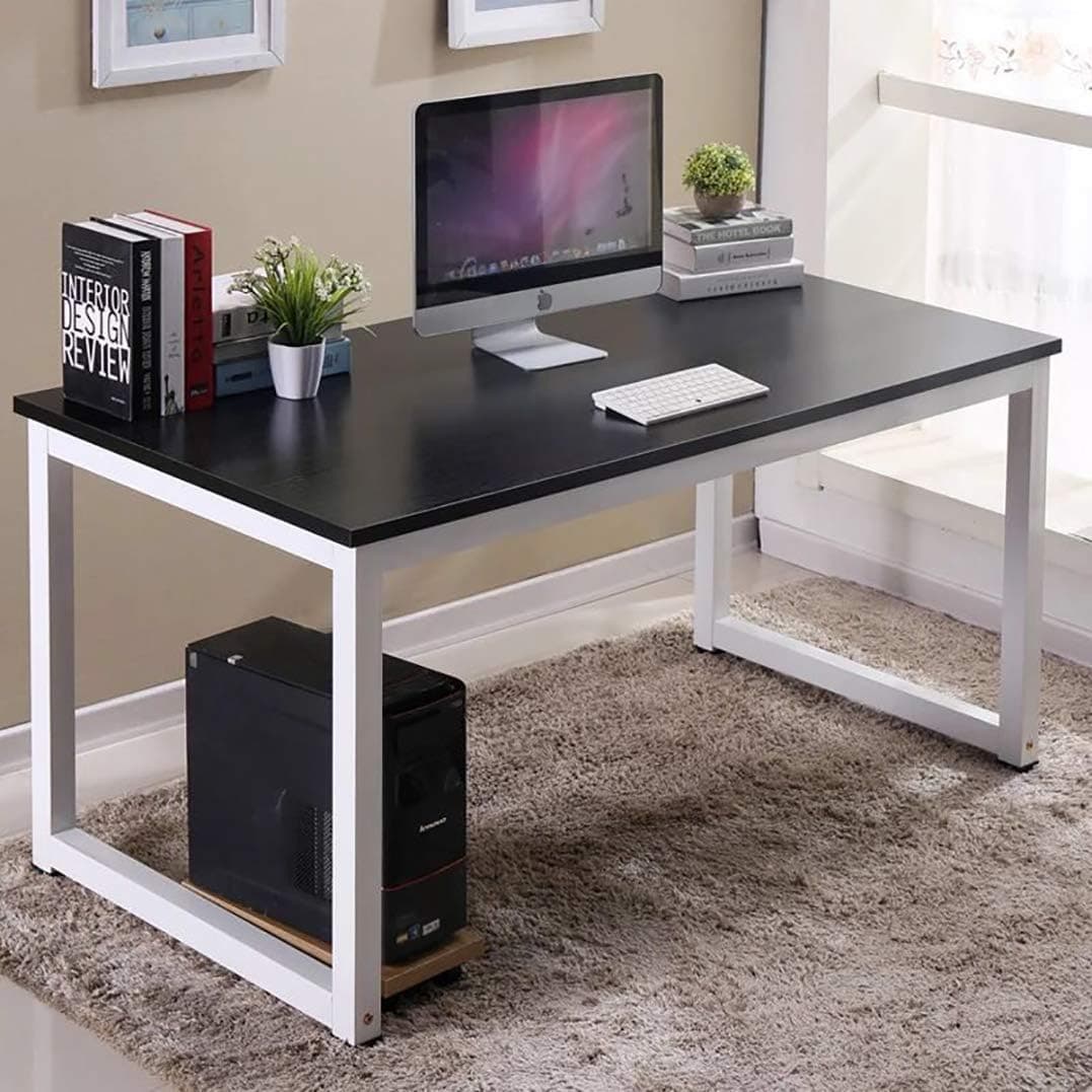 homesailing Black I Shape Computer PC Gaming Desk Table 41” Modern Wood Office Home Workstation Writing Study Desk(Black)