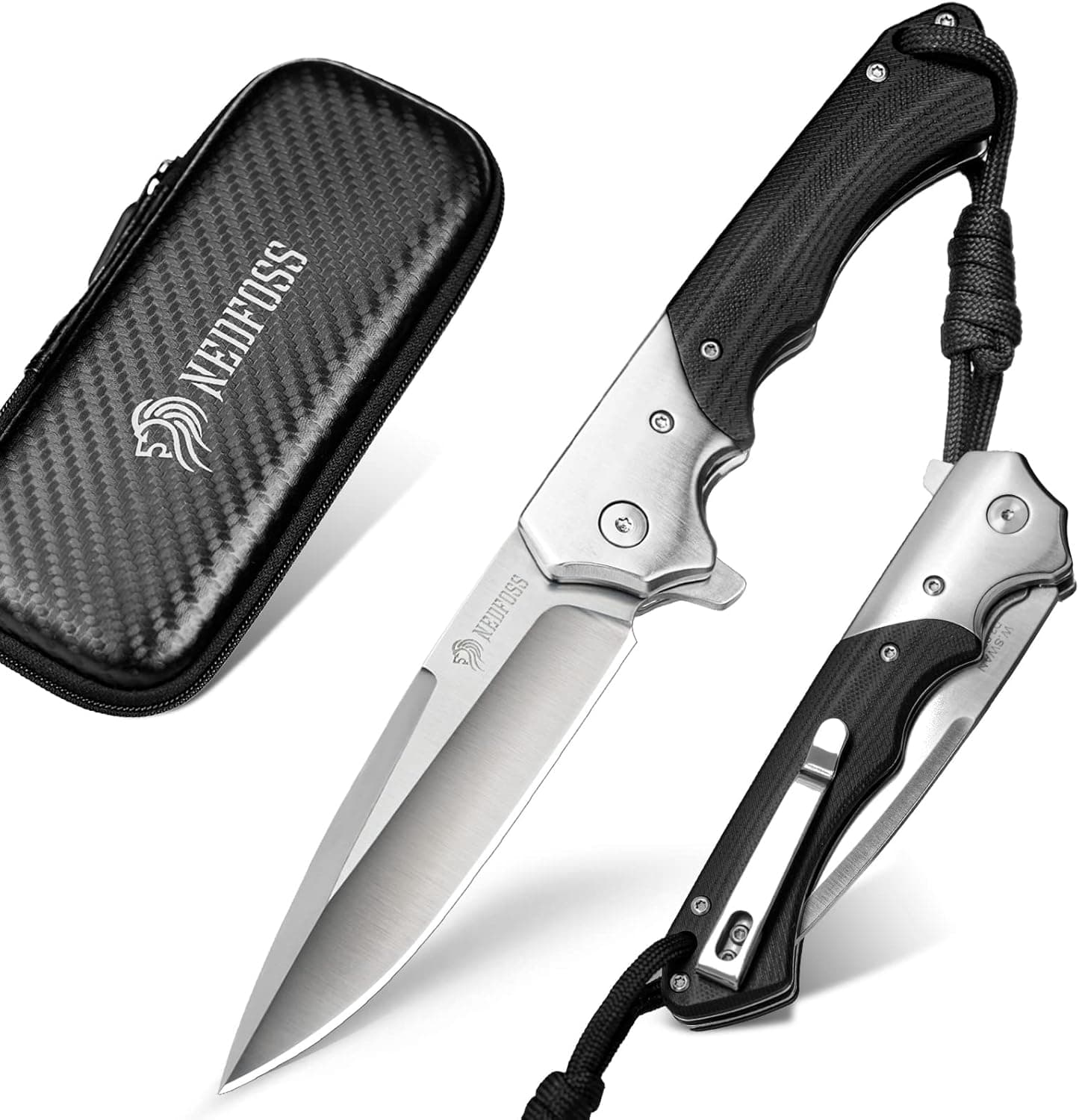 NedFoss Pocket Knife for Men, 3.5 inch D2 Steel Folding Knife with Clip, G10 Handle, Safety Liner Lock, Large Sharp Pocket Knives for Hiking, Outdoor, Mens Gift
