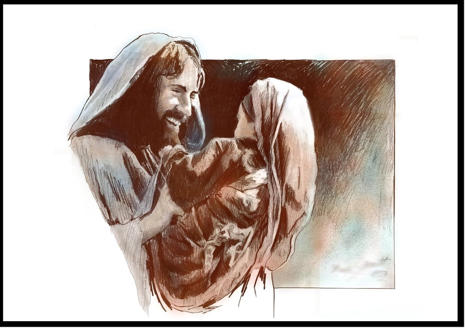 Jesus Smiling Holding a Child JHC11X17 Framed Affordable! Original Signed Print! Ready to Hang Many Sizes! Inexpensive Gift/Decor Inspirational Christian Art!