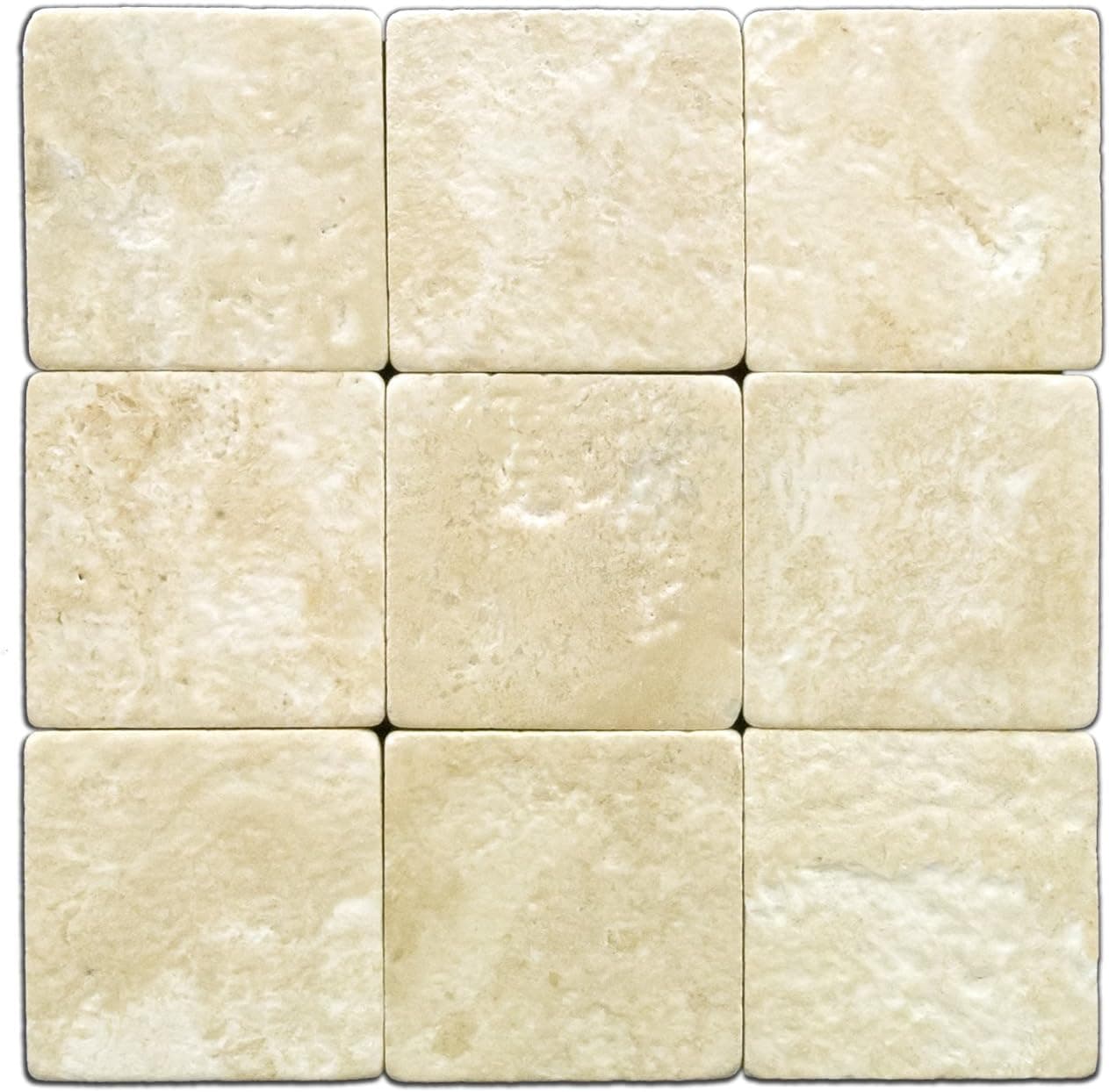 Durango Cream 4X4 Travertine Tumbled Tile - Box of 5 sq. ft.