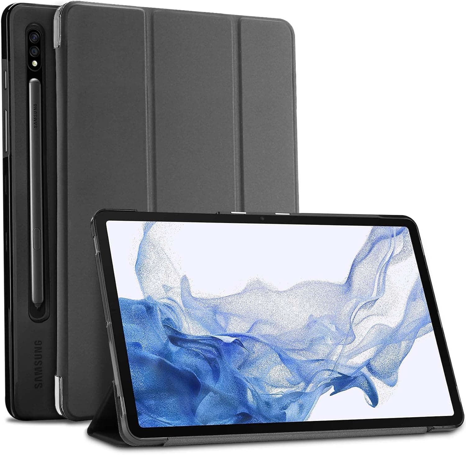 ProCase Galaxy Tab S7 Plus 12.4” Case 2020 (SM-T970/T975/T976/T978), Slim Light Smart Cover with S Pen Cutout, Trifold Stand Hard Shell for Galaxy Tab S7+ 2020 Release 12.4 Inch -Black