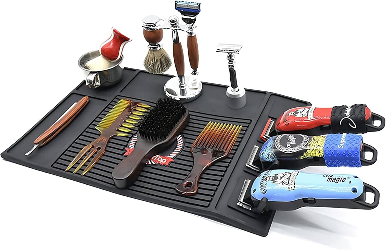 Barber Tools Organizer Mat, Clippers Mat, Flexible and Anti-slip Magnetic Barber Mat, Magnet Strip Station Pad for Hairstylist(BLACK)