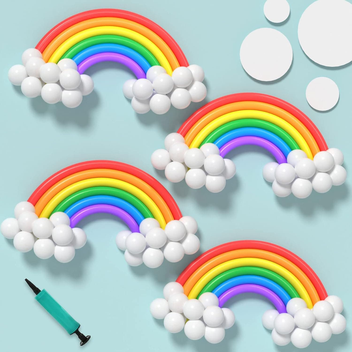 Janinus DIY 260 Rainbow Balloons Garland Kit 24PCS Colorful Long Balloons + 80PCS White Latex Balloons with Balloon Pump, Fish Wire for Rainbow Theme Party Kids Birthday Animal Party Decorations