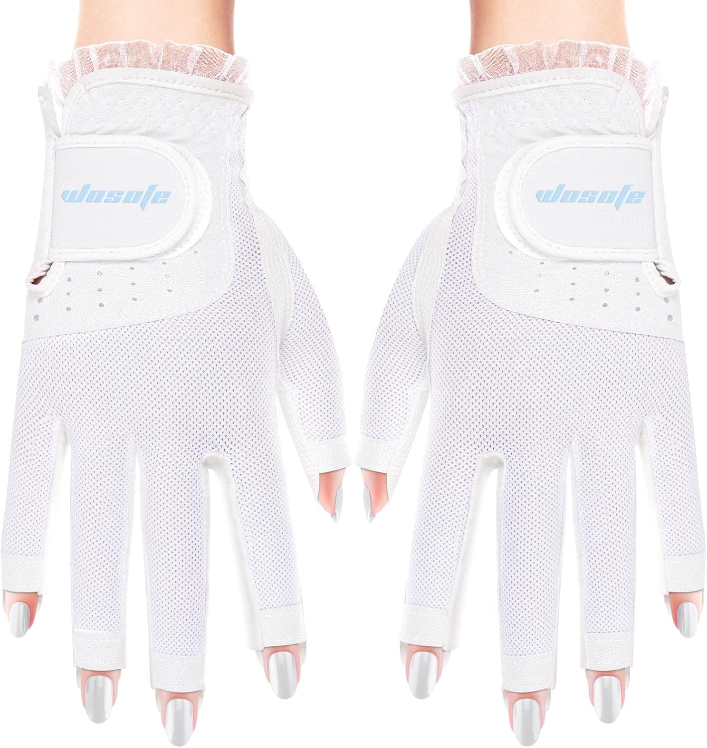 wosofe Golf Gloves for Women Half 1/3 Finger Soft Leather Breathable Extra Grip Accessories Fit Ladies Girls Sport Gloves 1 Pair 3 Colors Optional
