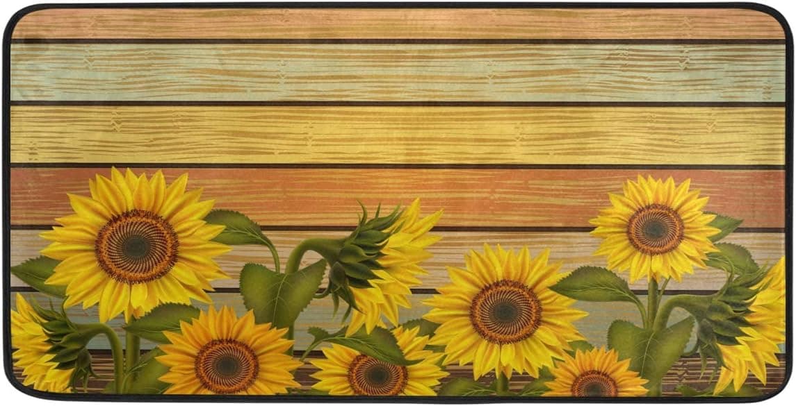 AGONA Anti Fatigue Kitchen Mat Autumn Vintage Sunflowers Leaves Fall Kitchen Floor Mat Soft Standing Mats Non Slip Kitchen Rugs Floral Bath Rug Runner Carpet for Home Decor Indoor Outdoor