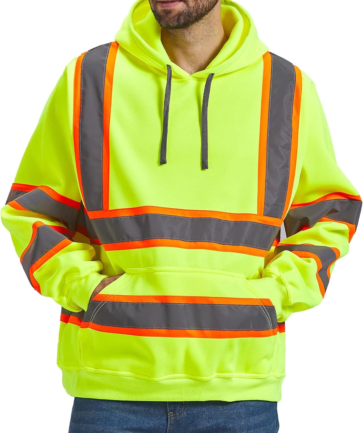 SIFE Class 3 High Visibility Reflective Sweatshirt,Hooded Pullover,Hi Vis Safety Hoodie Pullover Sweatshirt (Yellow)