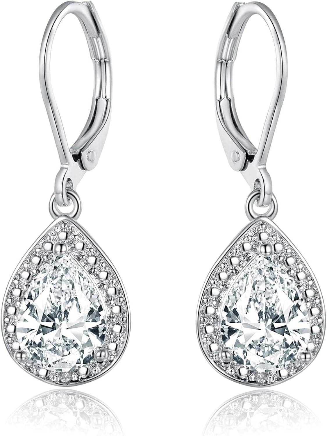 Barzel 18K White Gold Plated Created Gemstone & Diamond Accent Drop Earrings