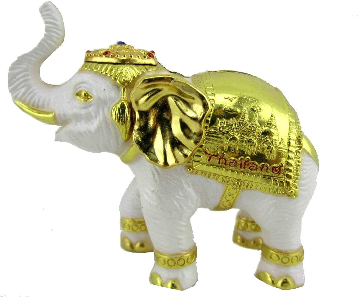 Blue Orchid Small Metal Elephant Figurine - Lucky Thai Elephant Feng Shui Sculpture - Souvenir from Thailand with Gift Box (White)