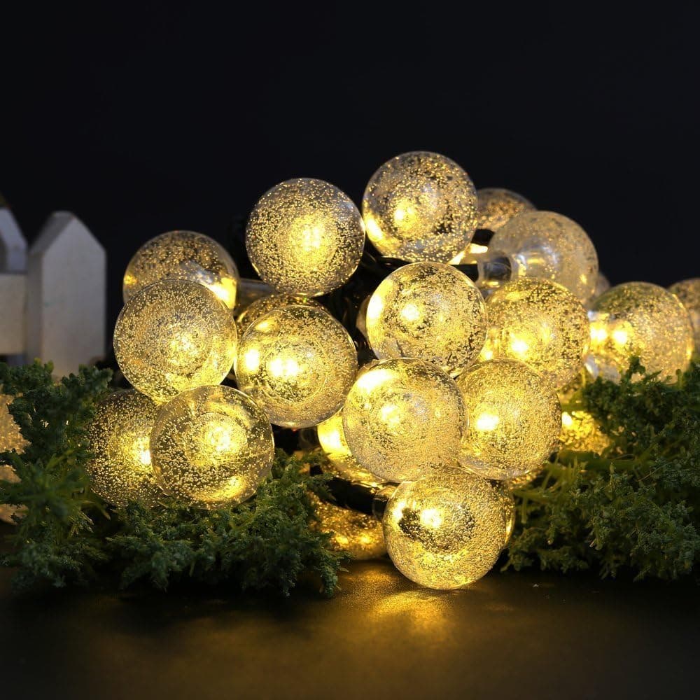 Cmyk Solar Outdoor String Lights 250-inches 30 LED White Crystal Ball Solar Powered Globe Fairy Lights for Garden Fence Path Landscape Decoration (Warm White)