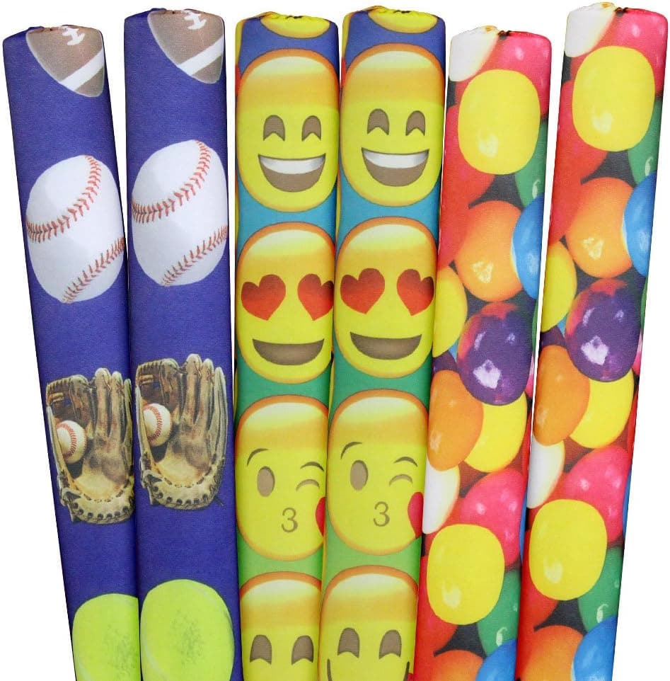 Designer Noodle Pool & Water Swim Noodle, Sports/Emojis/Gumballs, 58" x 2.6"