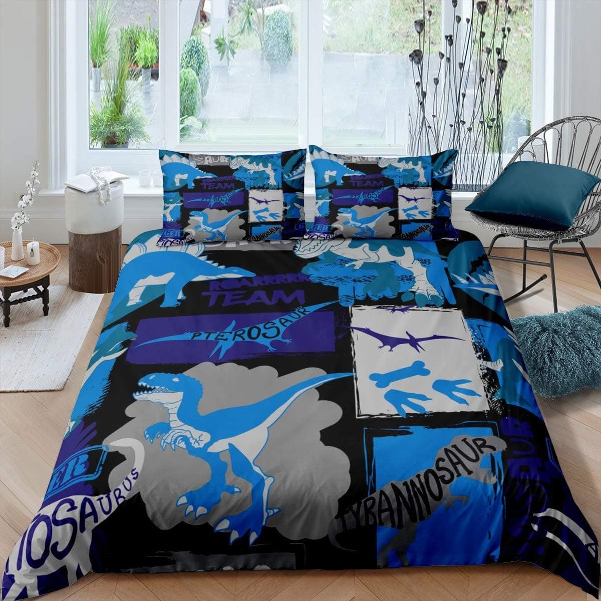 Bone Dinosaur Bed Duvet Cover Queen Sky Blue Aircraft Bedding Set Comforter Bed Cover for Boys Girls Luxury Dino Comforter Cover with Zipper Ties 3Pcs Bedclothes