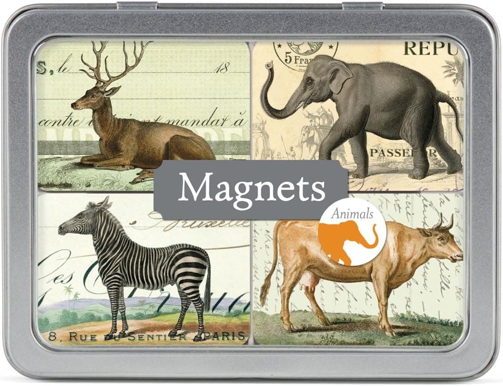 Cavallini Magnet Set Animals, 24 Assorted Magnets Packaged in a Tin