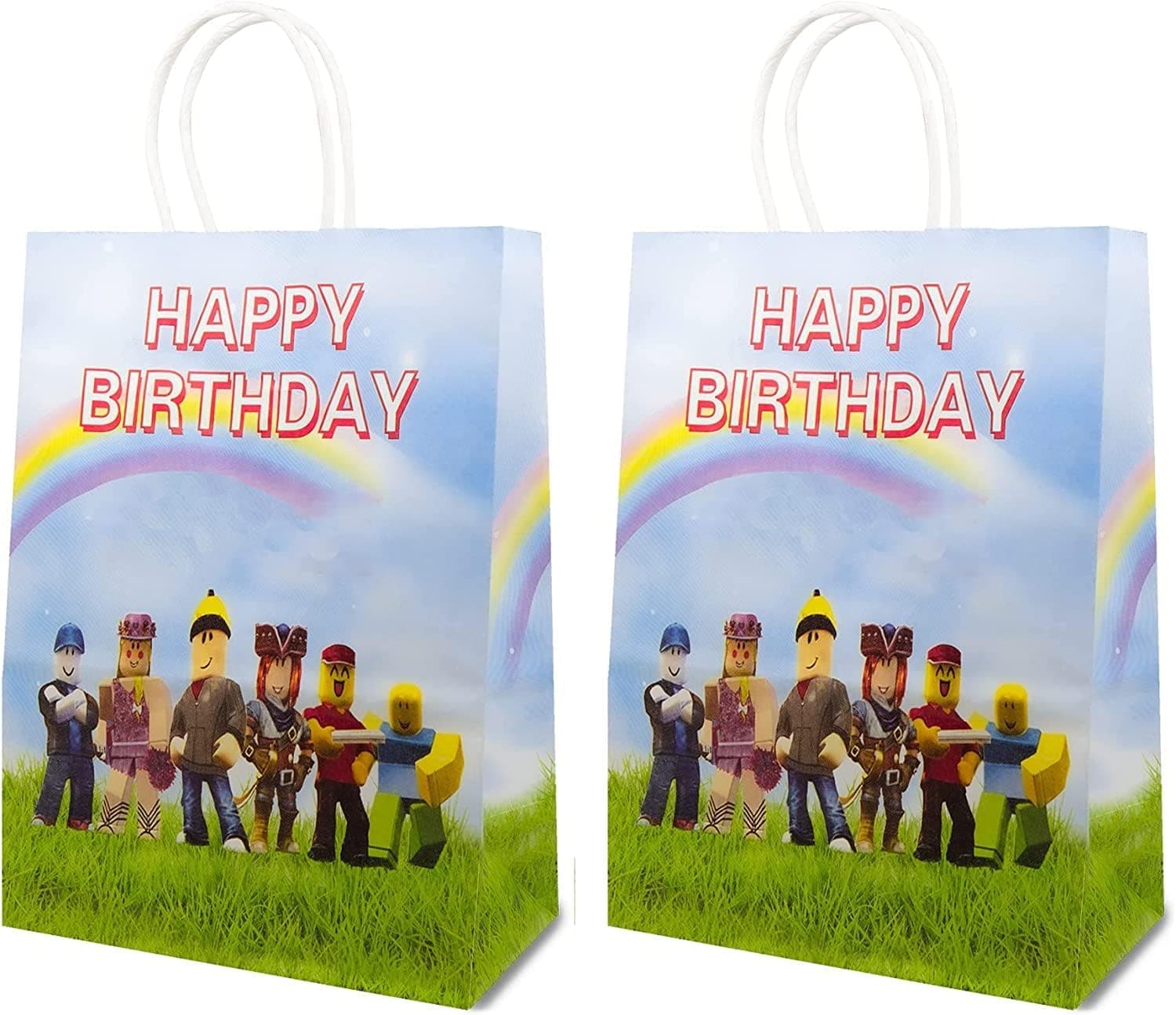 FUNOWN 12Packs Robot Blocks Goodie Candy Treat Bags Sandbox Theme Party Supplies, Kids Birthday Party Favor Bags- Snack Containers for Baby Shower Video Game theme Birthday Party Supplies