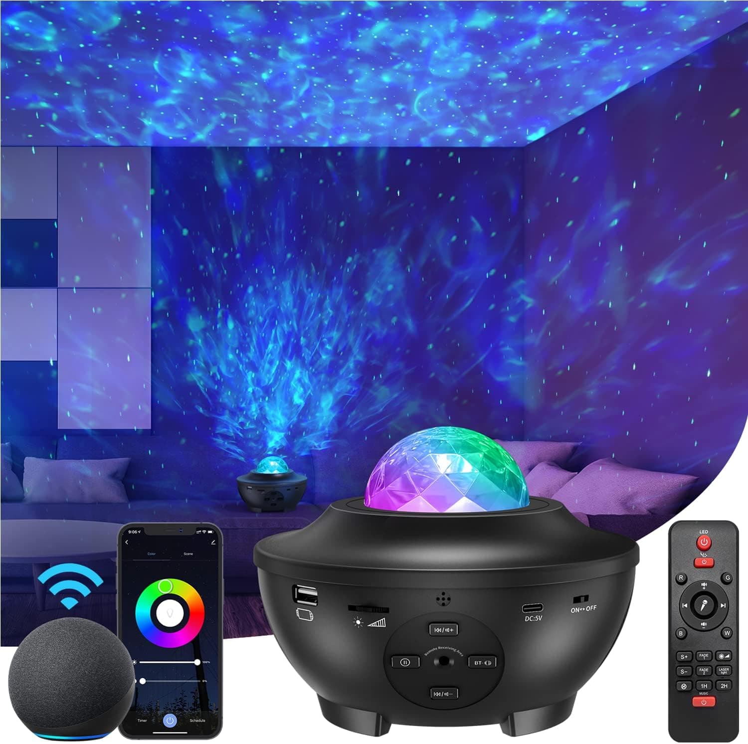 Galaxy Projector Star Projector with Bluetooth/Music Speaker/Voice Control/Timer,Work with Alexa & Google Assistant,Starry Night Light Projector for Kids Adults Bedroom/Decoration/Birthday Gift/Party
