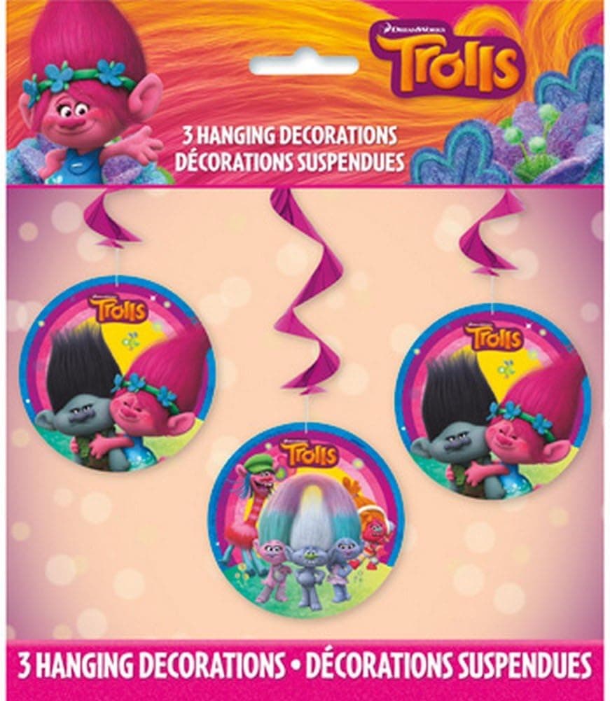 Amscan Trolls Party Hanging Swirl Decorations-26 | Purple | 3 Pcs, Medium, Multicolor
