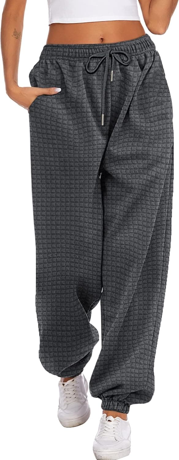 Hotouch Womens Cinch Bottom Sweatpants High Waisted Jogger Pants with Pockets Lounge Baggy Sweats Pants Dark Grey XXL