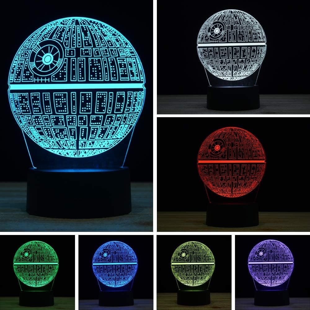 XINYUANLAI 3D Illusion Night Light Desk Lamp, 7 Colors Auto Gradual Changing USB Powered LED Lights with Touch Switch for Kids Gifts Home Decoration (Death Star)