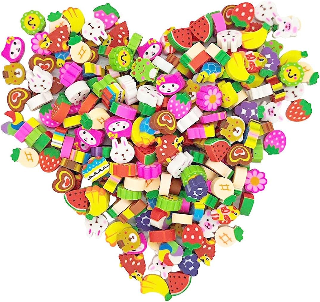 BYTERT 200 Pieces Mini Fruit Animal Erasers Assorted Mini Novelty Fruit Animal Erasers Mini Pencil Erasers for Party Favors School Student Prizes Gift Filling, 4 Box, colorful, 1.5 X 0.5cm