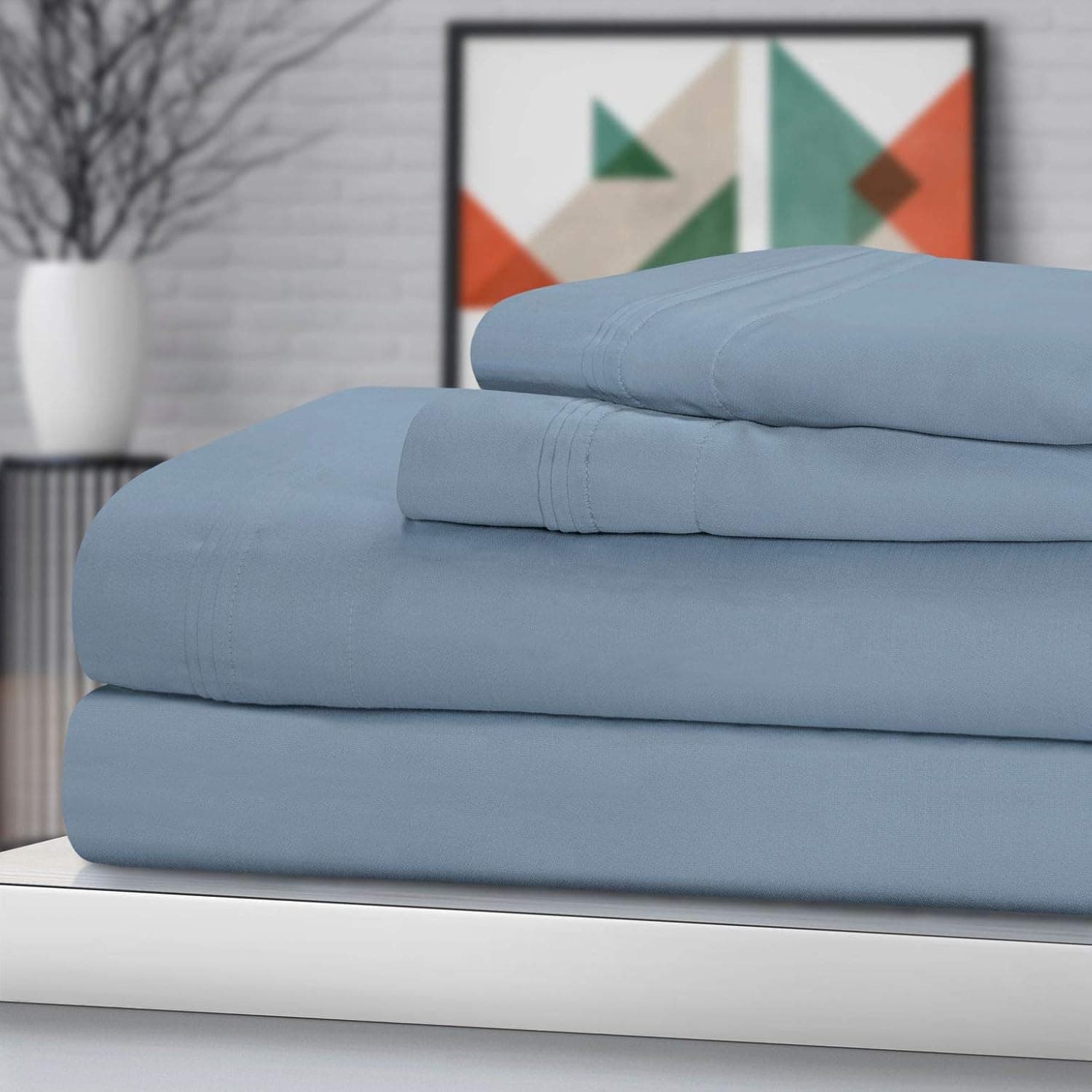 SUPERIOR Egyptian Cotton Sheet Set. - Sarasota Premium Luxury 1500-Thread Count 100% Egyptian Cotton Bed Sheet Set Solid Deep Pocket Bedding, Queen Medium Blue