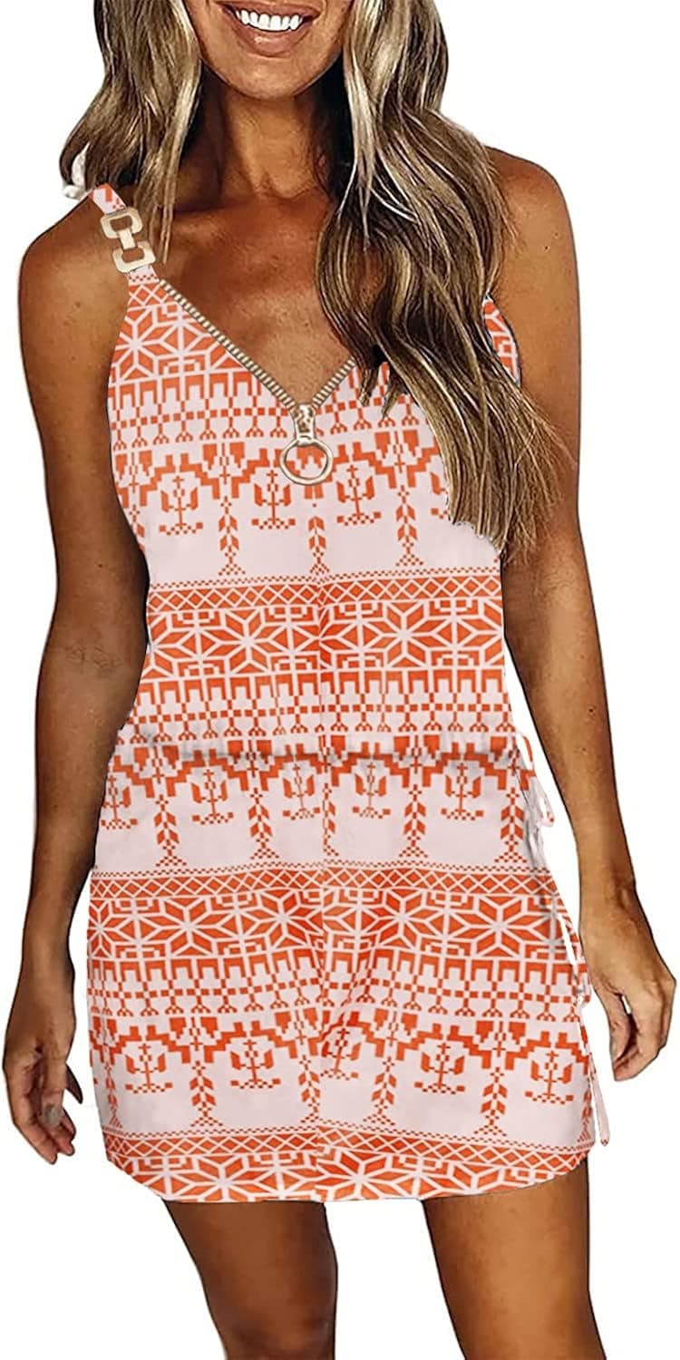 Women Summer Casual Striped Dress Sleeveless Halter Strap Flowy Boho Dress with Pockets