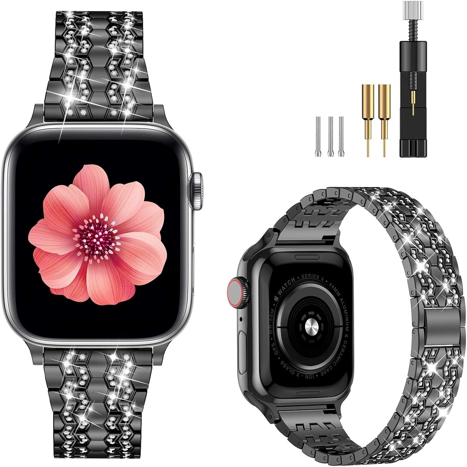 Fitlink Apple Watch Bands Compatible with Apple Watch 38/40/41/42/44/45mm Series 7 Series 6, Dressy Bling Metal Adjustable Apple Watch Bands for Apple Watch 7/6/5/4/3/2/1/SE