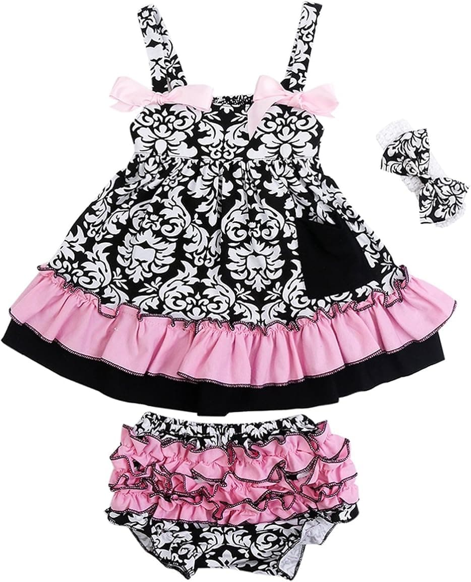 Jubileens 2 PCS Baby Toddlers Infant Girls Cotton Cute Dress+ Underpants Outfit Sets