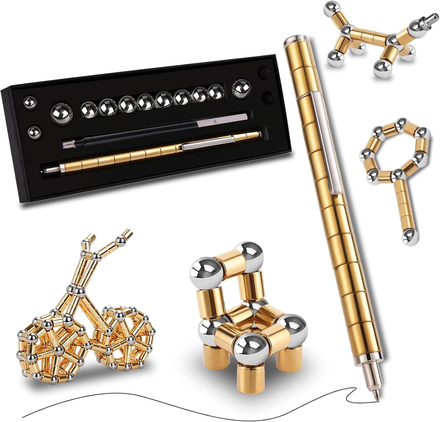 LARAH Gold Fidget Pen Magnetic Toy, Sensory Tool EDC Fidgeting Game for Adults, Cool Gadget Best for Stress and Anxiety Relief and Kill Time, Novelty Gifts for Teen and Adults