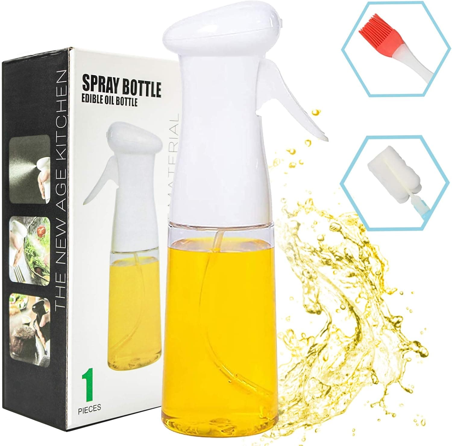 Oil Sprayer for Cooking,Food Grade Olive Oil Spray Bottle BPA Free, 210ml Oil Spray Bottle, Cooking Oil Sprayer for Cooking Air Fryer Grilling BBQ Roasting Baking Salad,White
