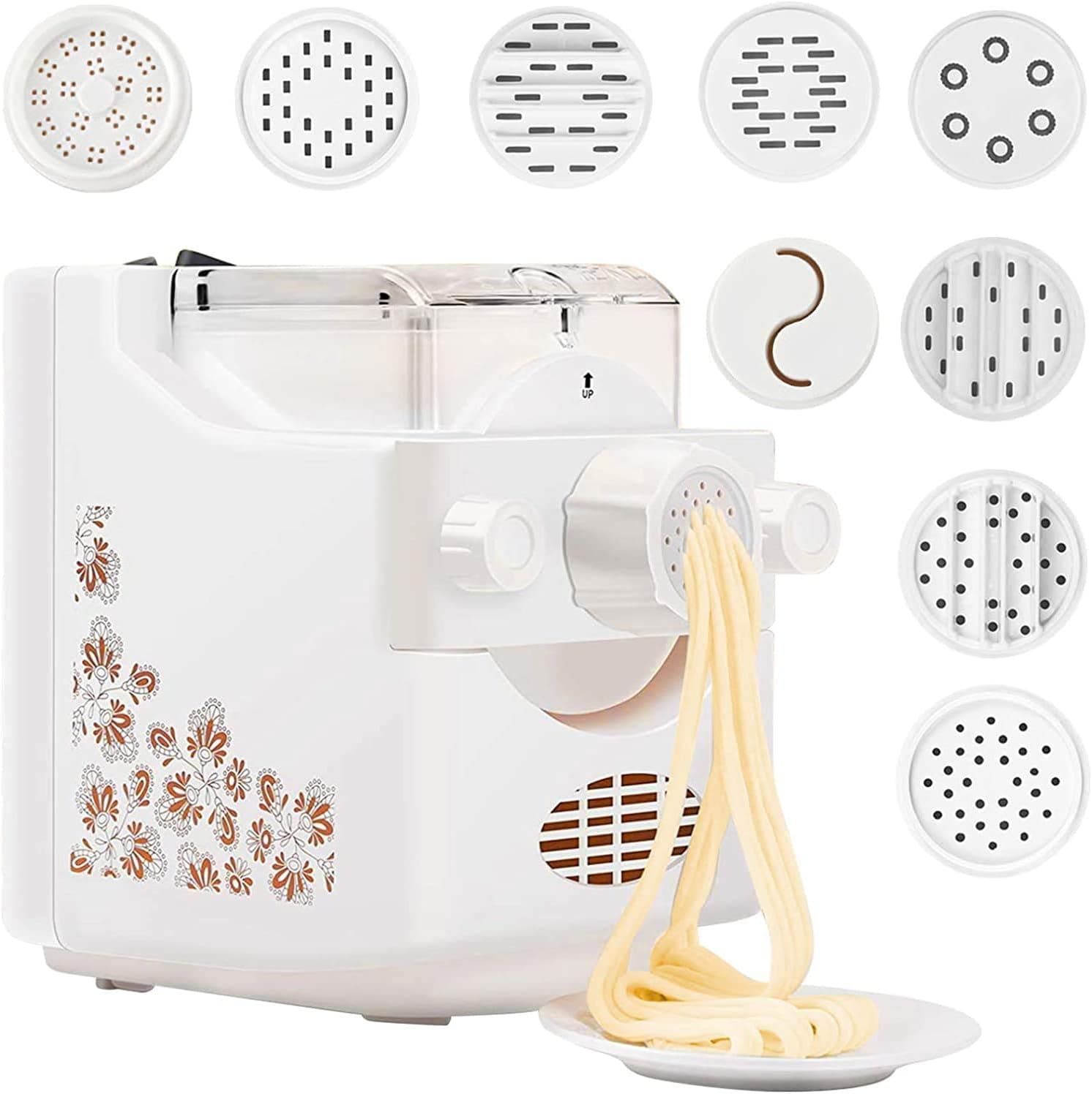 【US Stock】Electric Pasta Noodle Maker with 9 Multi-Functional Shapes, Automatic Noodle Pasta Machine Make Noodles In 10 Minutes, One-key Automatic Operation For Home Kitchens
