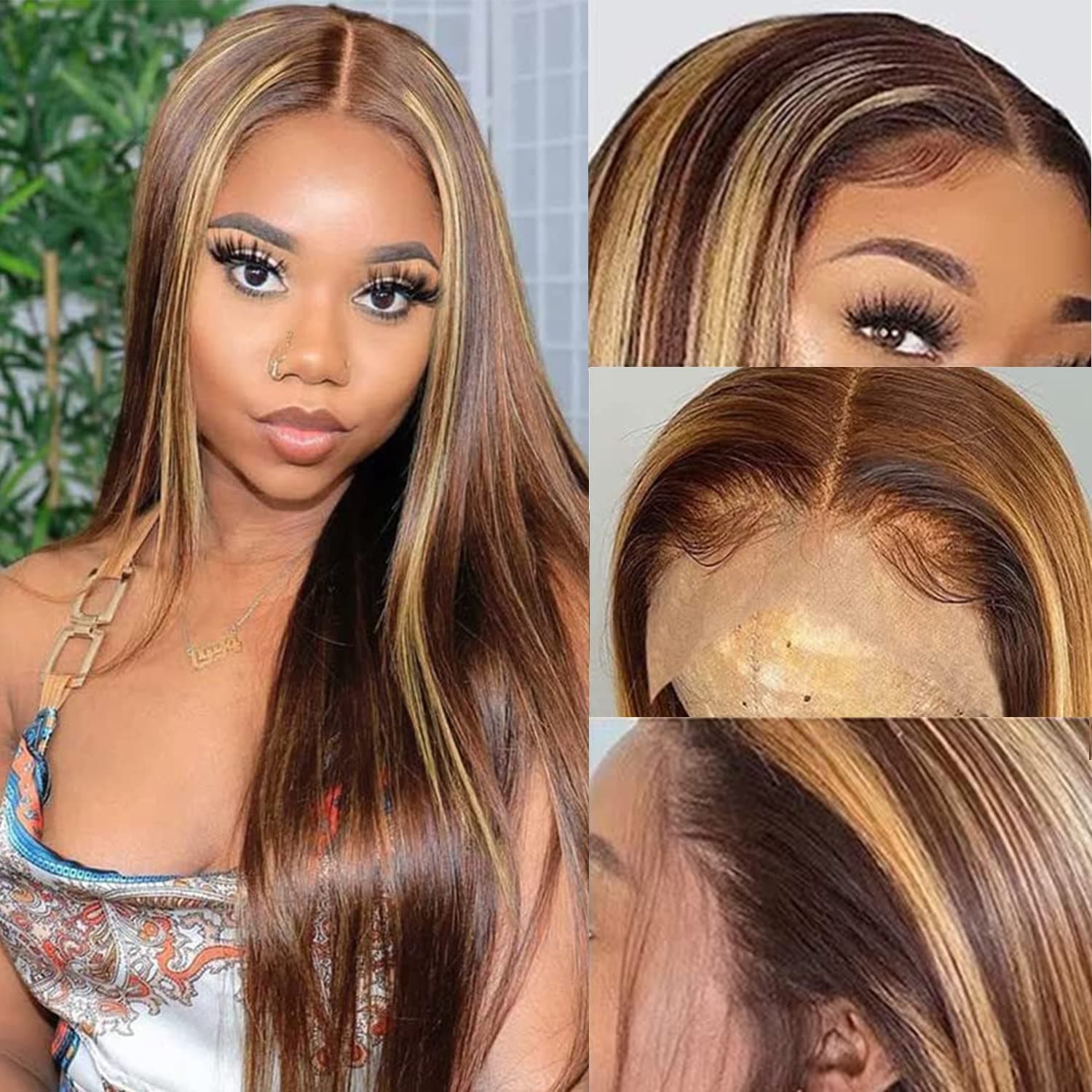 Alididi Ombre Highlight 13x4 Glueless HD Lace Frontal Wigs Human Hair Straight Lace Front Wigs Human Hair 20 Inch Brazilian Blonde 4/27 Human Hair Wigs Pre Plucked With Baby Hair 160% Density Transparent Lace Front Wigs Human Hair for Black&White Women
