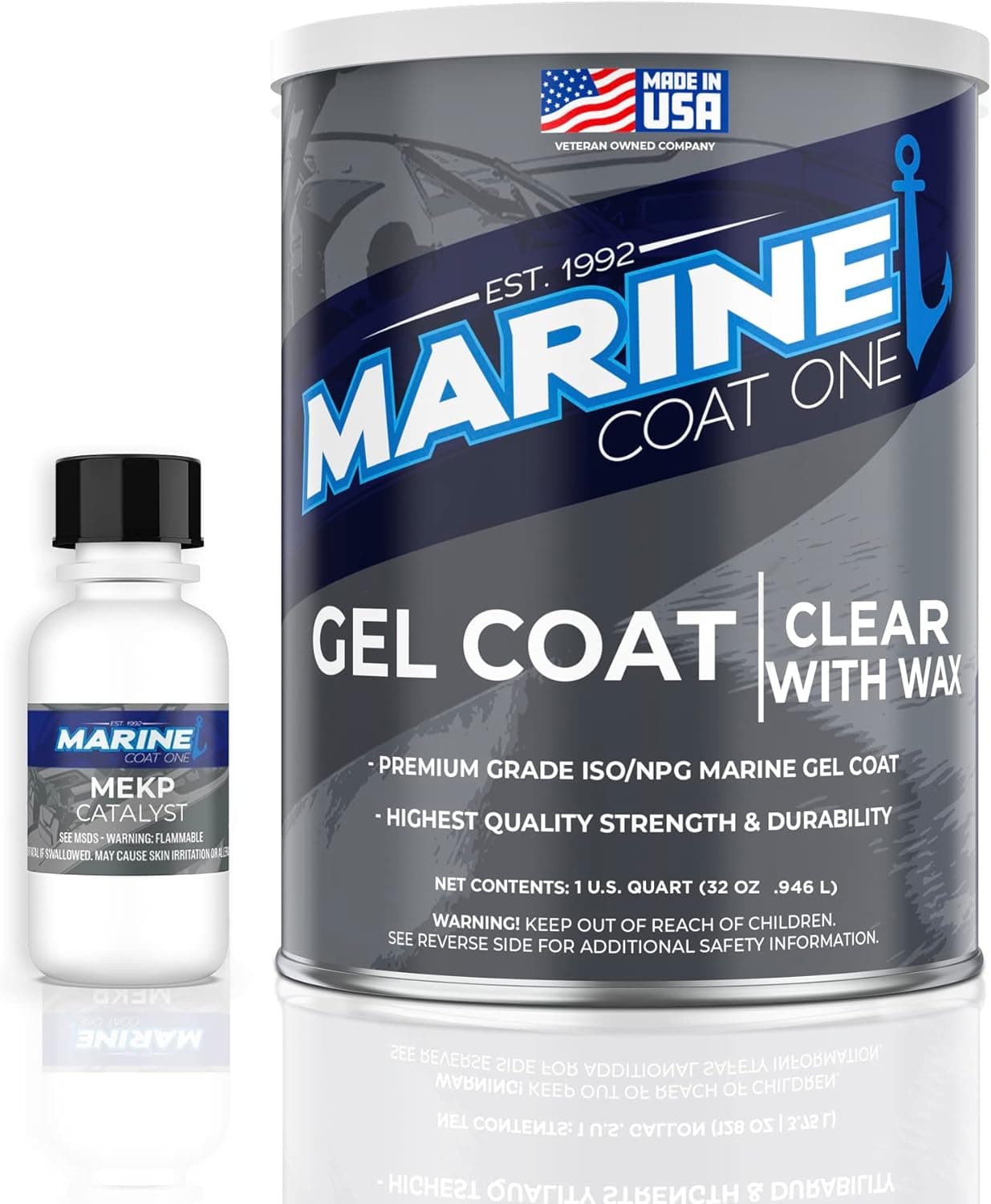 Marine Coat One Premium Marine Gelcoat (Clear with Wax, Quart)