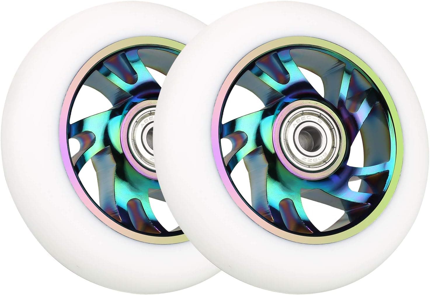 VOKUL 2pcs 100mm Replacement Pro Scooter Wheels with ABEC-9 Bearing, Complete 2pcs(ColorfulWhite)