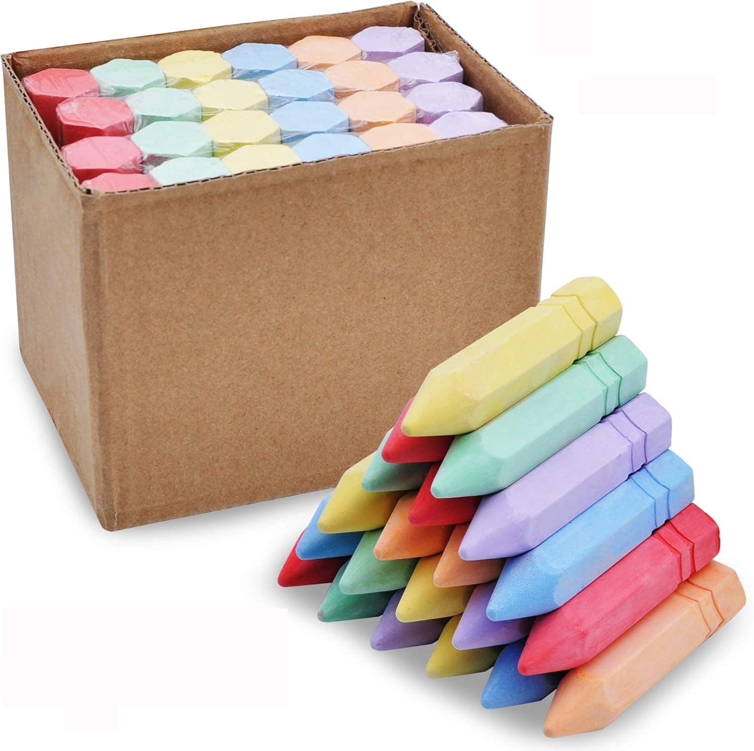 24 PCS Cone Shaped Non-Toxic Washable Sidewalk Jumbo Chalk Set for Art Play, Summer Outdoor Games and Chalkboard Drawing