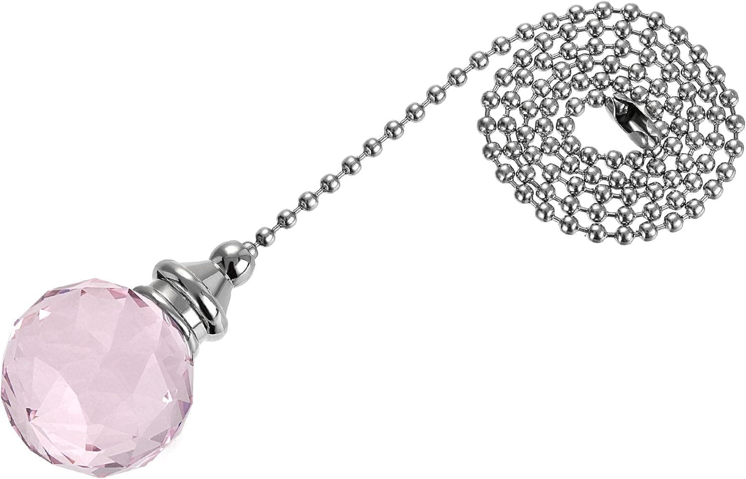 uxcell Ceiling Fan Pull Chain, 20 Inch Nickel Finish Chain Ornament Extension, 30mm Pink Crystal Ball Pendant
