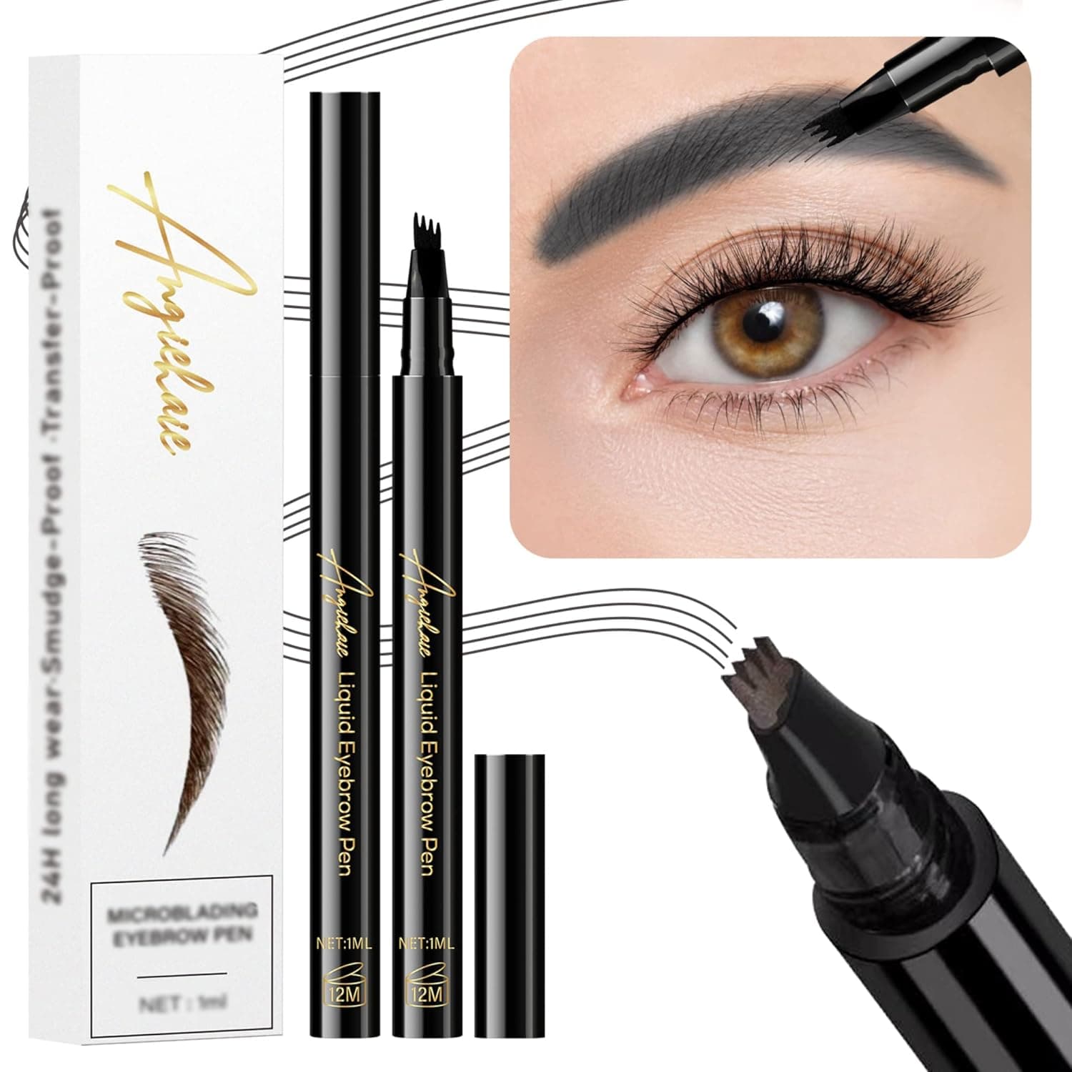 Eyebrow Pen, Microblading Eye Brow Pencil, Micro 4 Point Makeup Pens for Natural and Hair-Like Strokes, Long Lasting, Waterproof and Professional Eyebrow Definer (Ash Gray)