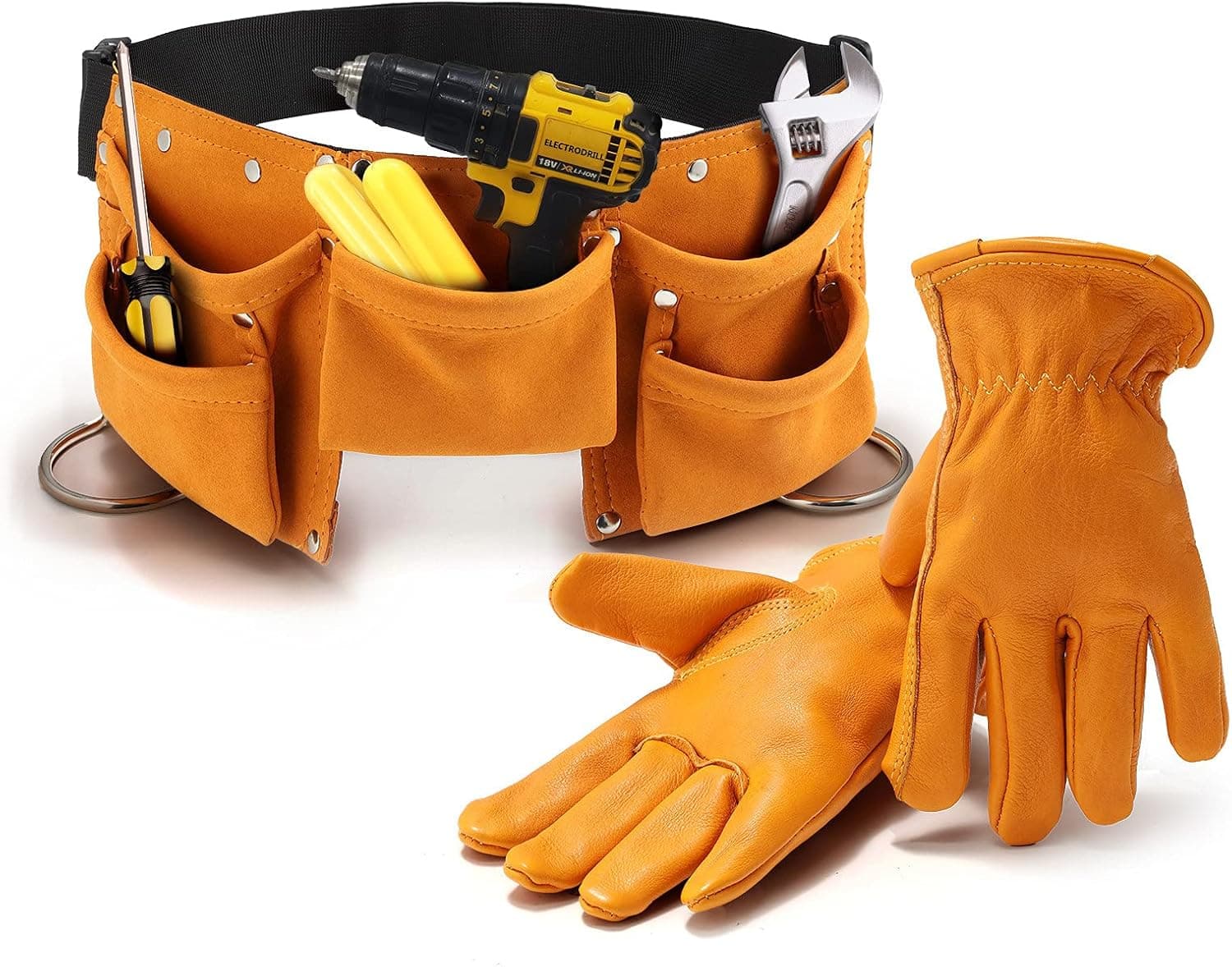 RitPin Kids Tool Belt with Gloves, Suede Kids Toy Tool Pouch with Adjustable Utility Belt, Birthday Gift for Boy Teen Adult Women
