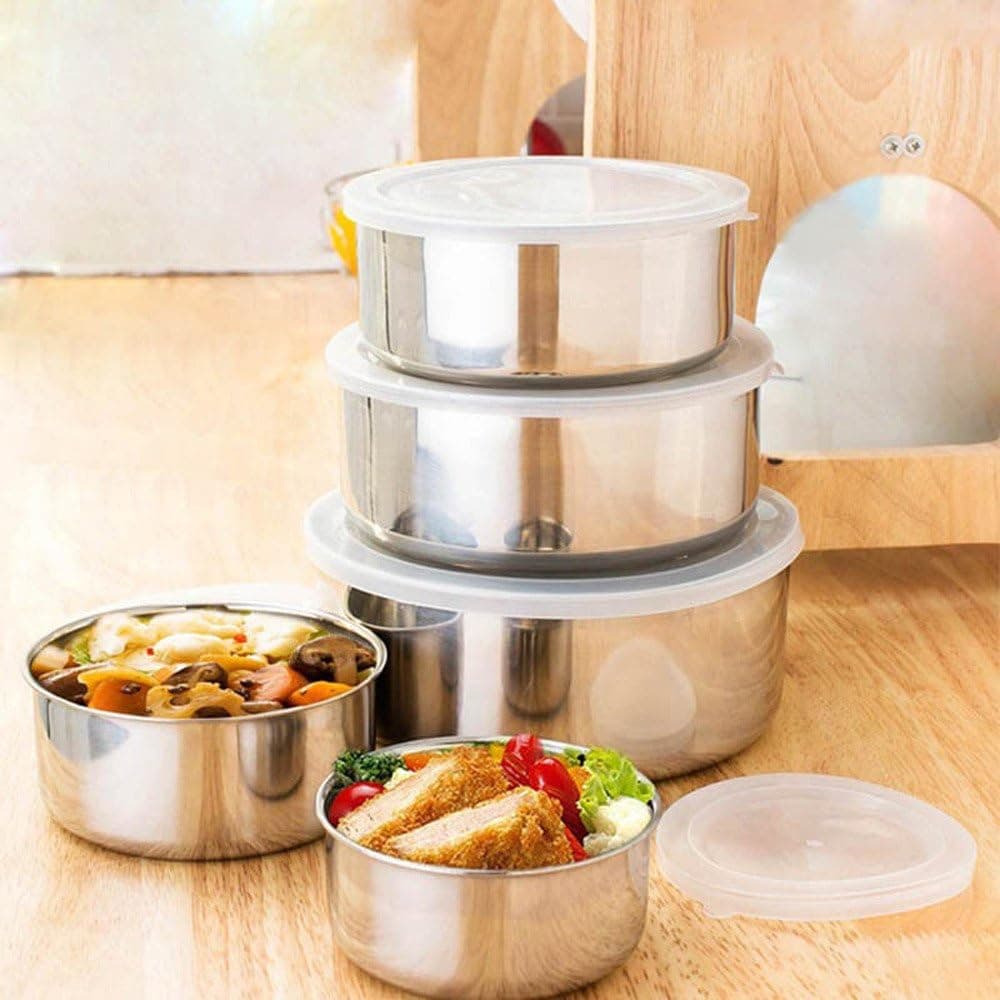 5 Pcs Stainless Steel Bowl Set - Food Container Storage Mixing Bowl Set with Lids, Ecofriendly, Reusable Food Storage Organizers for Home, Refrigerator and Kitchen