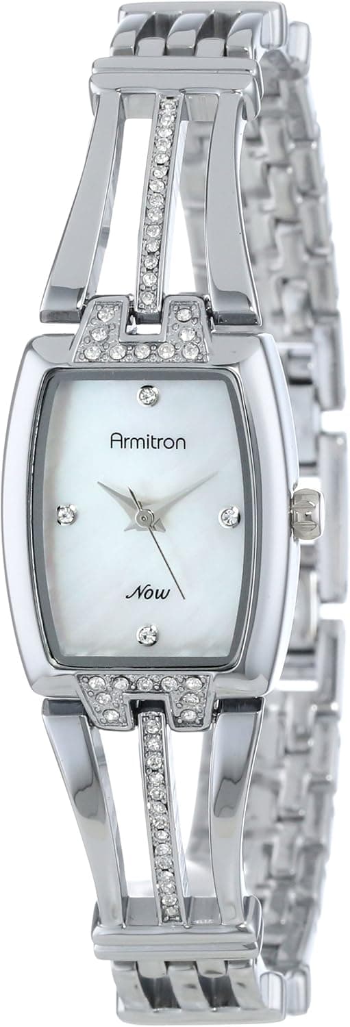 Armitron Women's 75/5131MPSV Genuine Crystal-Accented Cushion-Shape Silver-Tone Bangle Watch