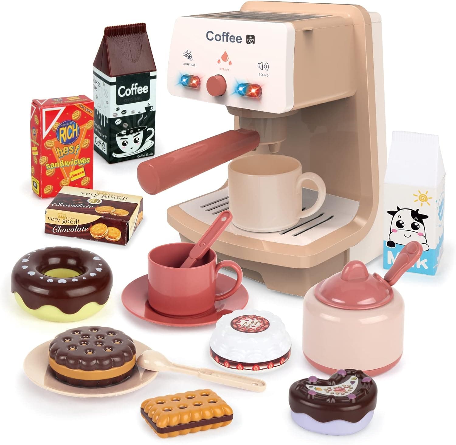 Yalujumb Kids Coffee Maker Toy Espresso Machine Playset - Toddler Play Kitchen Accessories Gift for Girls and Boys