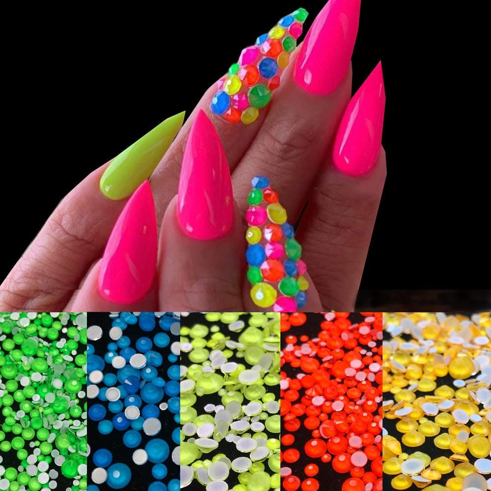 LimoLei Mix 1440pcs Neon White AB Colors Flatback ss6 to ss30 Crystal Rhinestones 3D Nail Art Decoration
