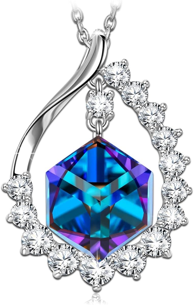 SIVERY Christmas Necklaces for Women 'Magic Love' Pendant Necklace with Cubic Crystal, Jewelry for Women, Birthday Gifts for Her (Blue)