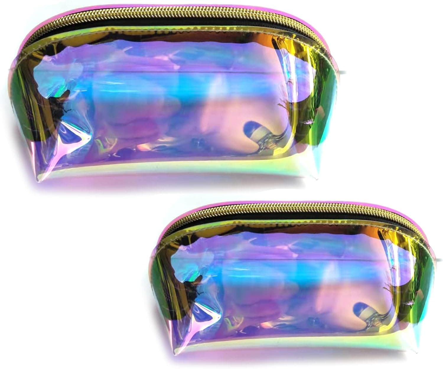 Make Up bags, Iridescent Cosmetic Bags , Clear Make Up Purse Organizer,Transparent Cosmetic Travel Bag, Waterproof Toiletry Organizer 2pcs