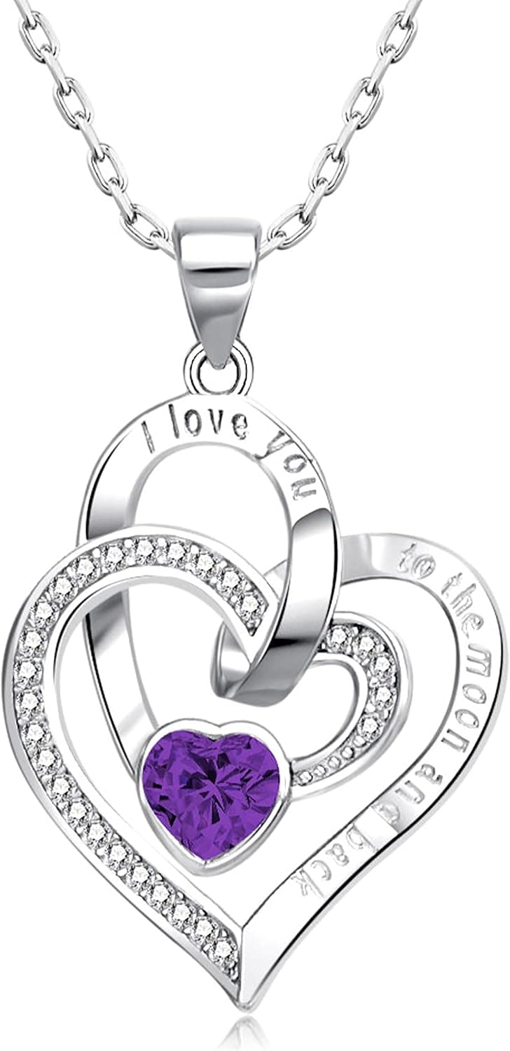 ITS4YEO 925 Sterling Silver Heart Birthstone Necklace Zircon Pendant Necklaces Jewelry Gift for Women Wife Girls Her Valentines Gift